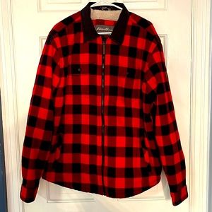 Eddie Bauer Outdoor, Red & Black Buffalo Plaid Flannel Jacket, Sherpa Lined, L